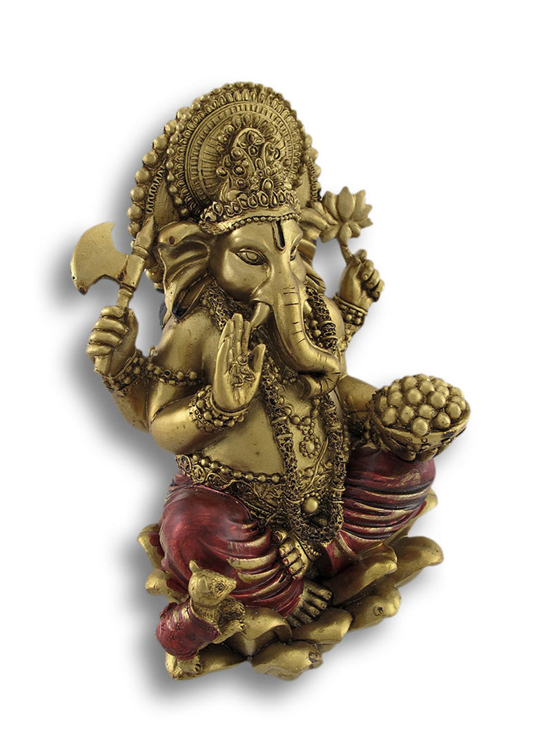 Golden Ganesha Sitting on Lotus Flower Statue - Deczo