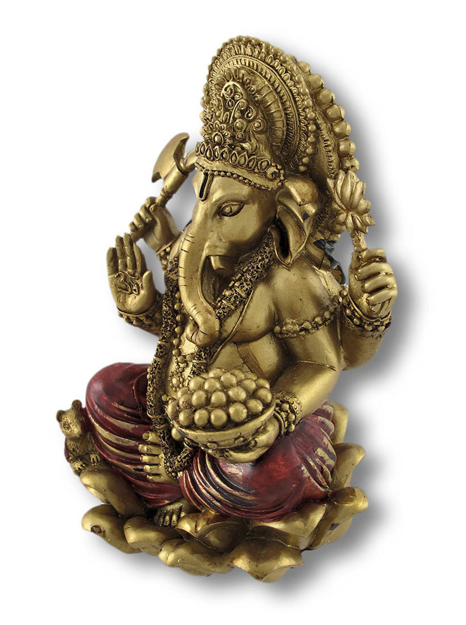Golden Ganesha Sitting on Lotus Flower Statue - Deczo