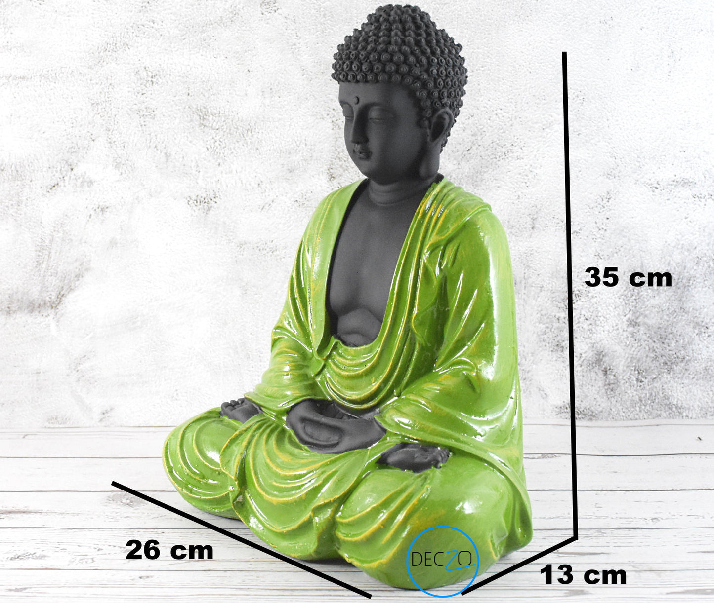 Hand Carved Sitting Buddha -35 CM,  Black ,Green