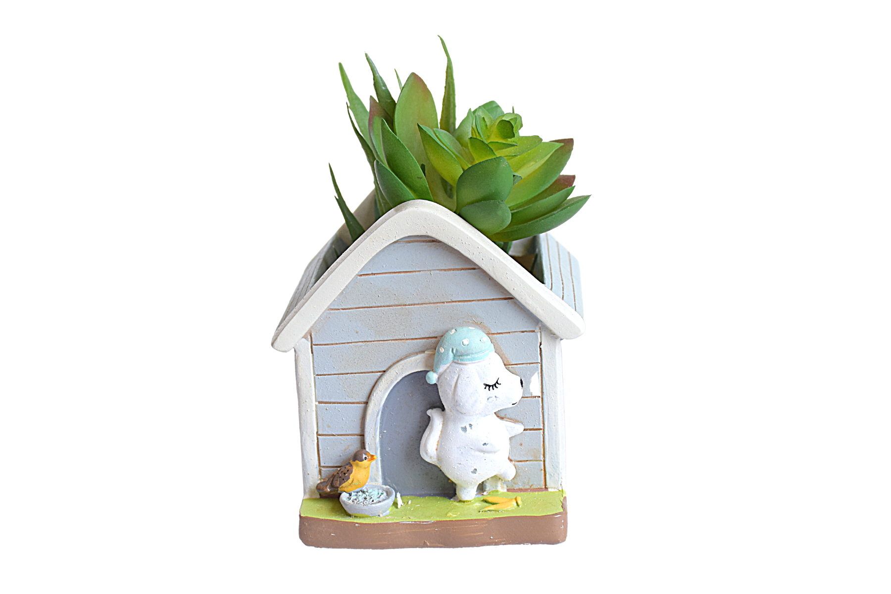 Hut with Puppy and Bird Resin Succulent Pot  for Garden,Decor, Kids Room,Gift - Deczo