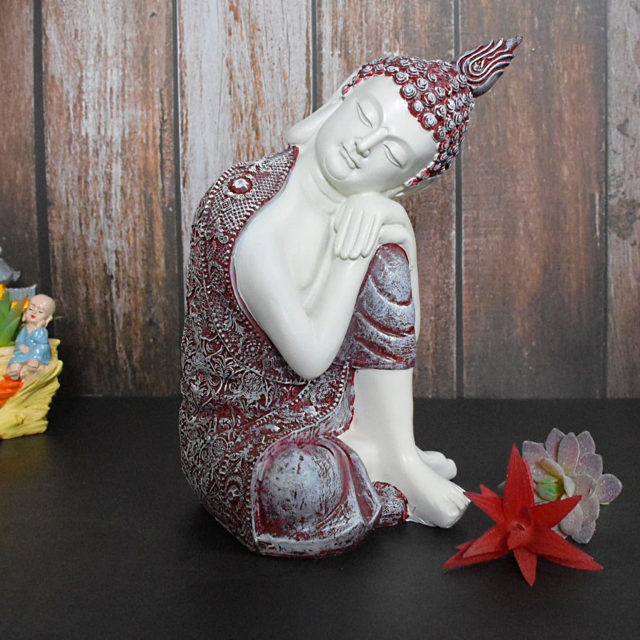 Ornament Buddha Sitting Sculpture Statue : Multicolor - Deczo