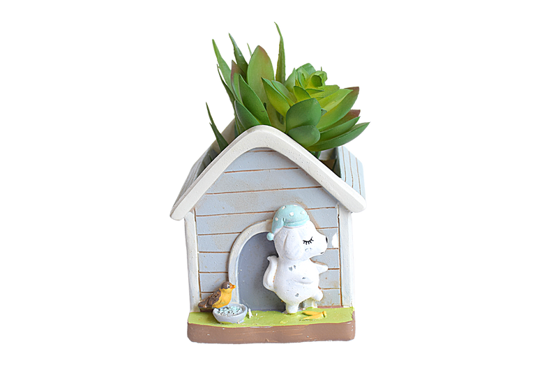 Hut with Puppy and Bird Resin Succulent Pot  for Garden,Decor, Kids Room,Gift - Deczo