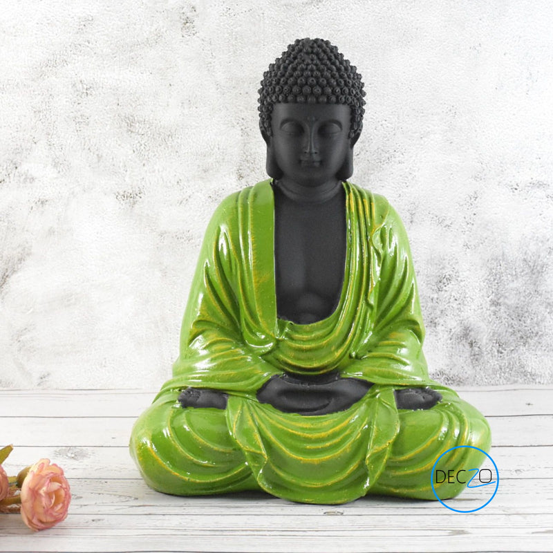 Hand Carved Sitting Buddha -35 CM,  Black ,Green