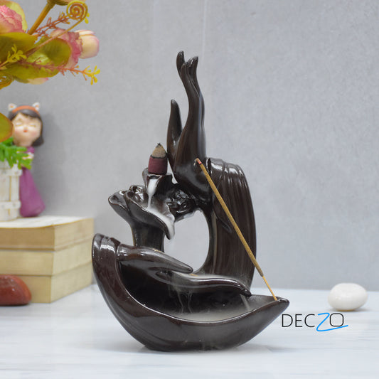 Buddha  Blessing Hand Incense Holder & Backflow Burner: Brown - Deczo