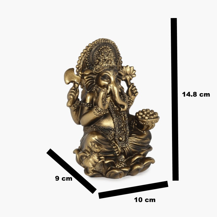 Golden Ganesha Sitting on Lotus Flower Statue - Deczo