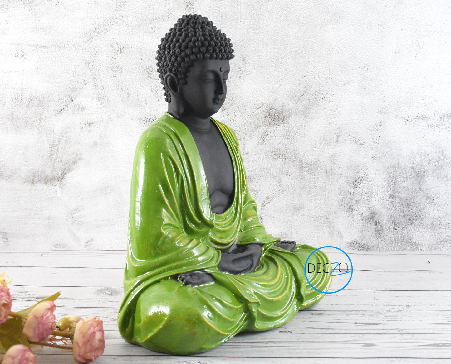 Hand Carved Sitting Buddha -35 CM,  Black ,Green