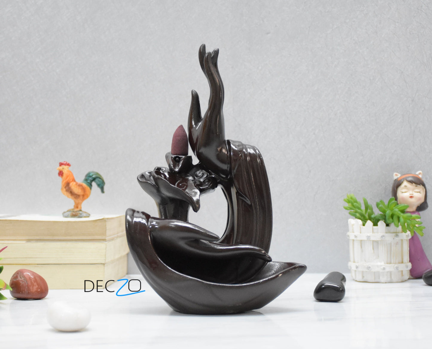 Buddha  Blessing Hand Incense Holder & Backflow Burner: Brown - Deczo