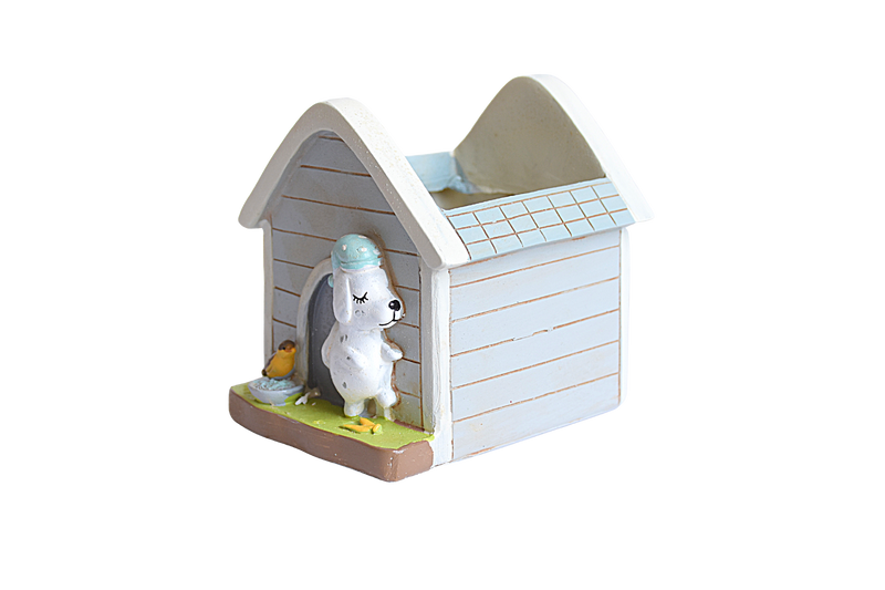 Hut with Puppy and Bird Resin Succulent Pot  for Garden,Decor, Kids Room,Gift - Deczo