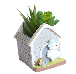Hut with Puppy and Bird Resin Succulent Pot  for Garden,Decor, Kids Room,Gift - Deczo