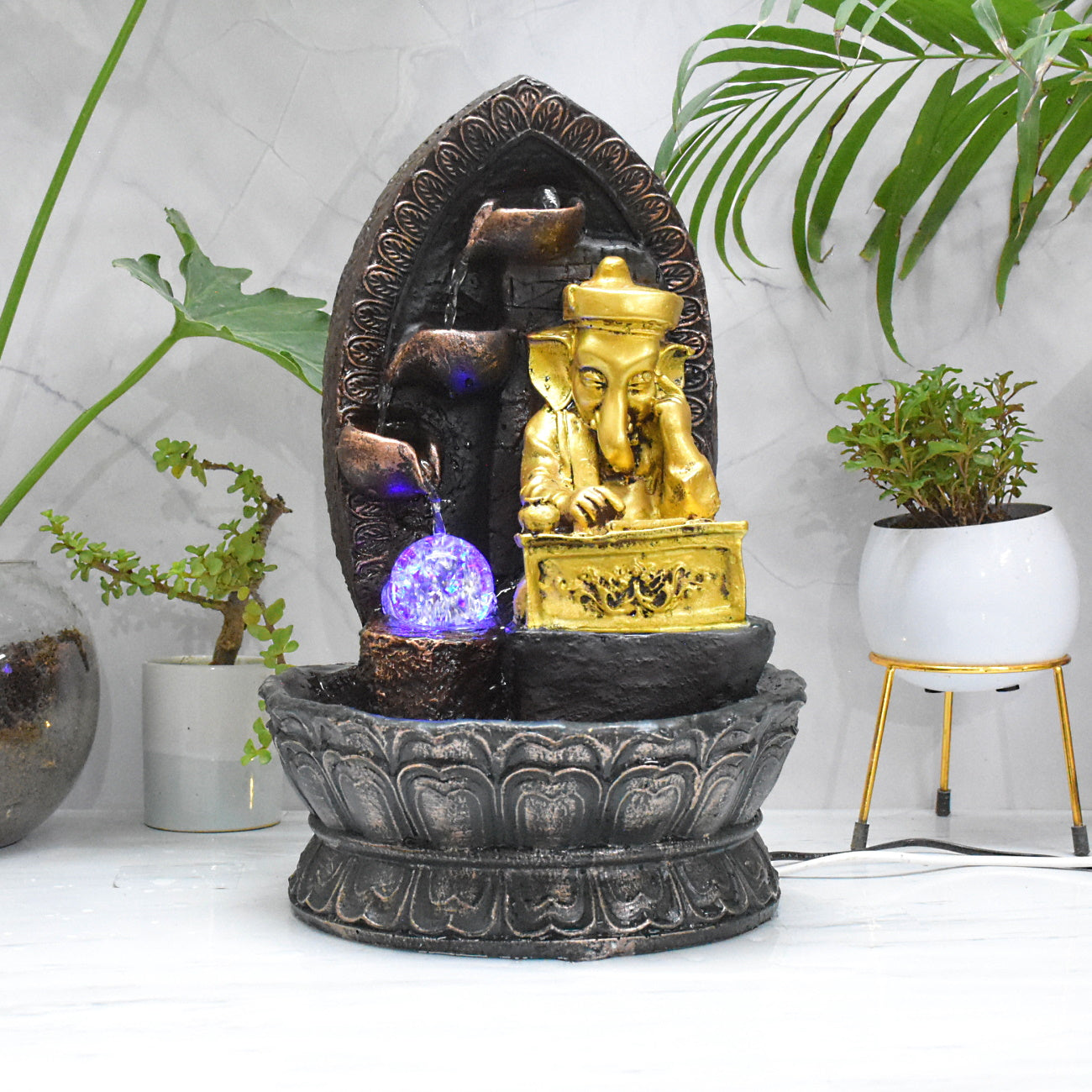 Lord Ganesha Playing Harmonium Water Fountain  : 40 CM