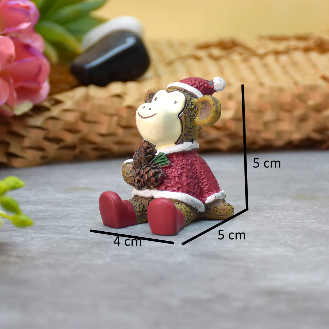 Miniature Cute Monkey with Pine Cone Garden Decor , Table Decor, Gift, Dashboard (4x4x5 cm)