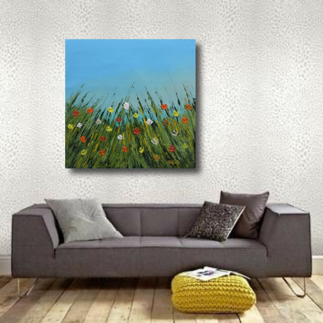Meadows 3, Acrylic on Canvas, Handmade Wall Painting : 23x23 inches - Deczo