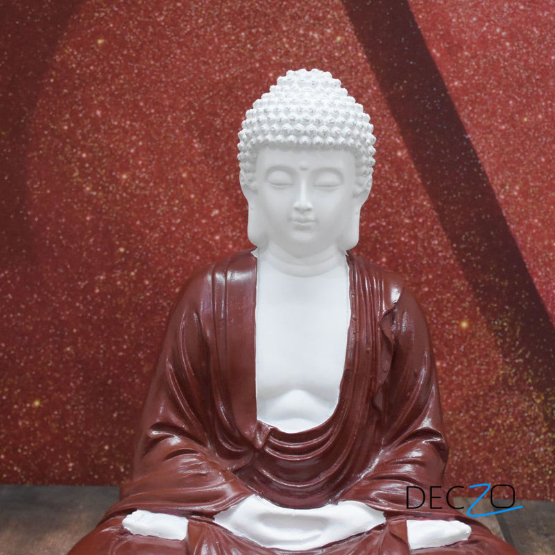 Hand Carved Sitting Buddha: White-Brown - Deczo