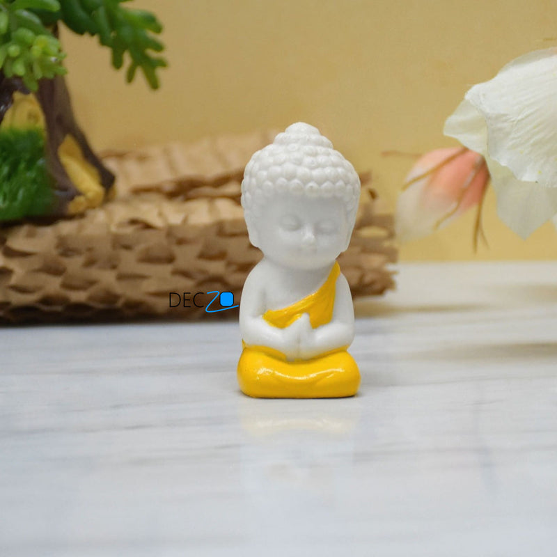 Family of Child Buddha Idol for Table, Return Gift, Dashboard: White and Multicolor - Deczo