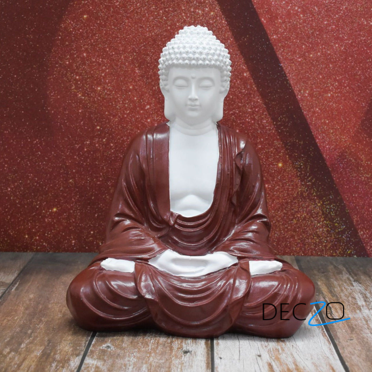 Hand Carved Sitting Buddha: White-Brown - Deczo