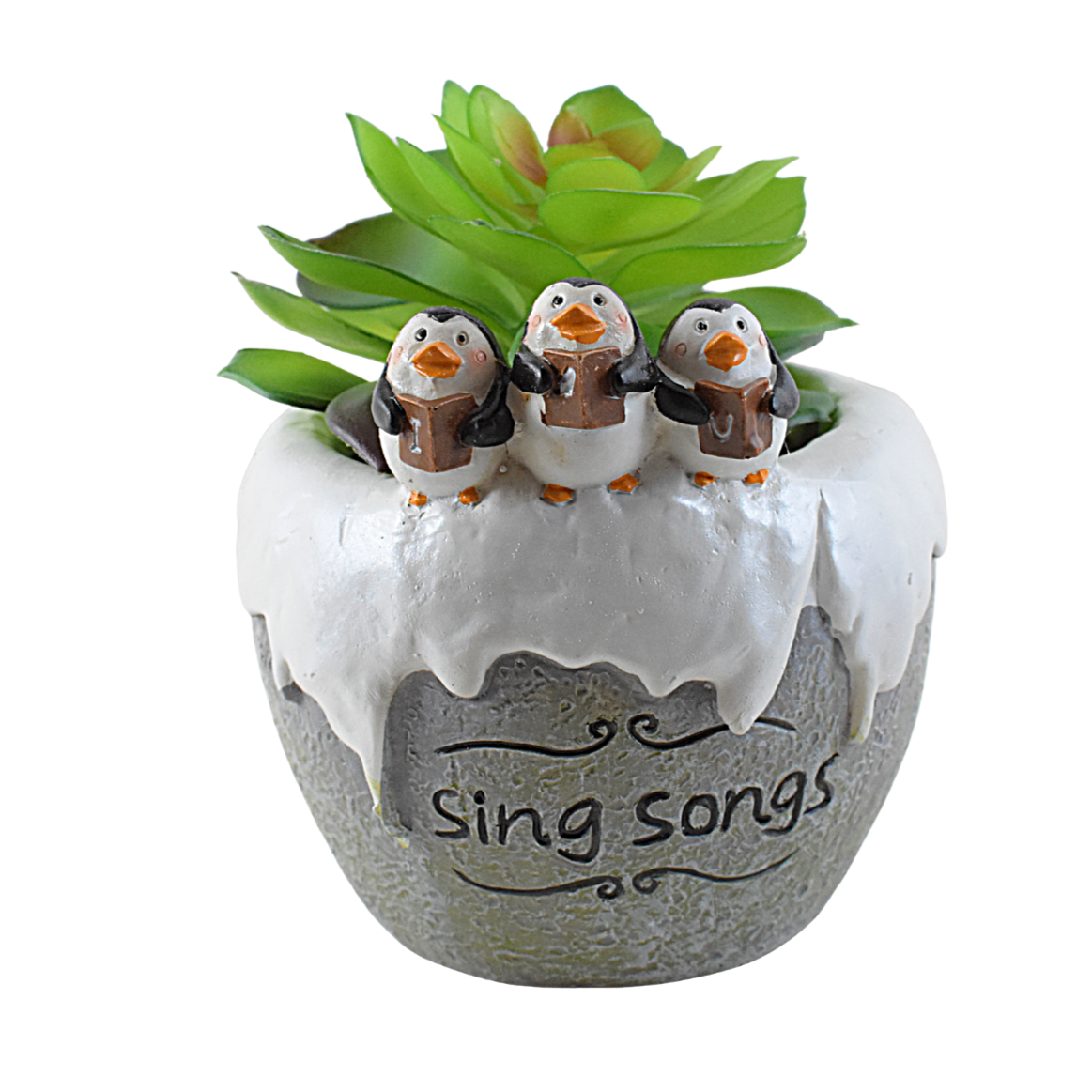 Joyful Penguins  Singing Resin Succulent Pot - Deczo