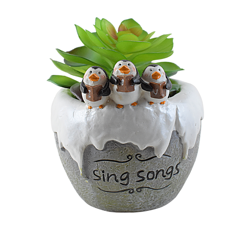 Joyful Penguins  Singing Resin Succulent Pot - Deczo