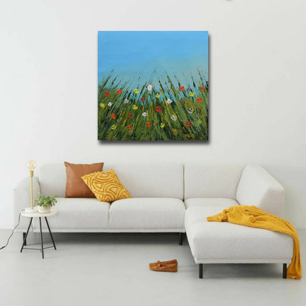 Meadows 3, Acrylic on Canvas, Handmade Wall Painting : 23x23 inches - Deczo