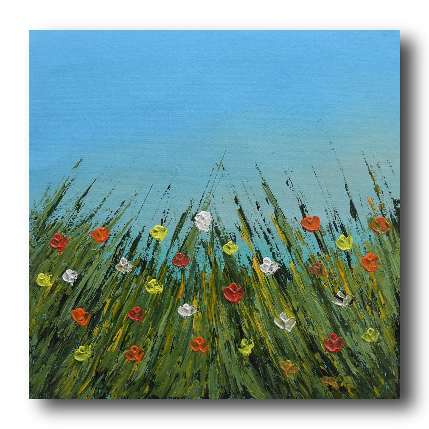 Meadows 3, Acrylic on Canvas, Handmade Wall Painting : 23x23 inches - Deczo