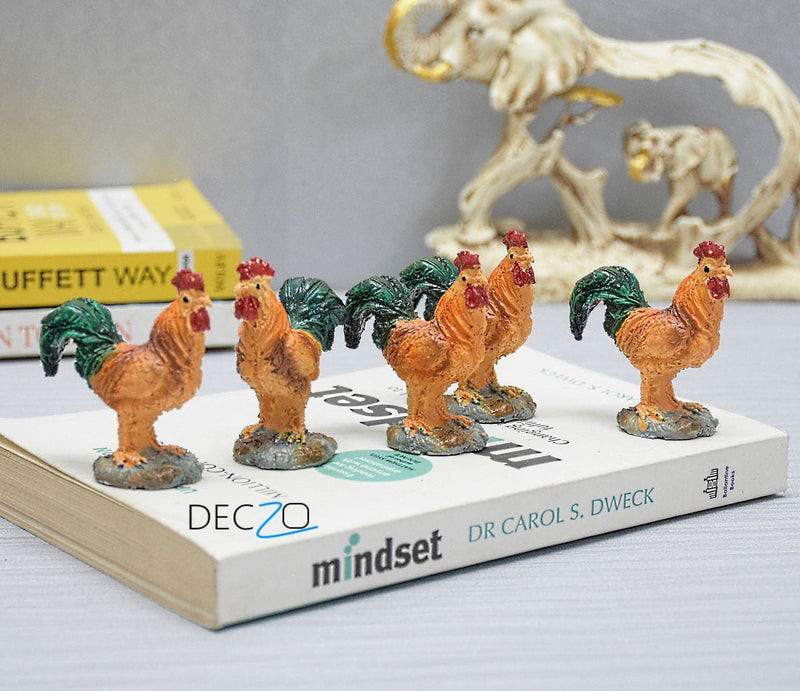 Mini Rooster Chicken Resin Miniatures : Set of 5 - Deczo