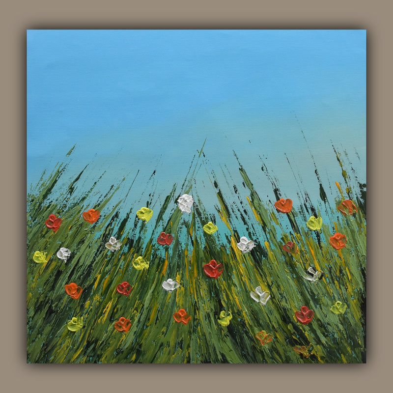 Meadows 3, Acrylic on Canvas, Handmade Wall Painting : 23x23 inches - Deczo