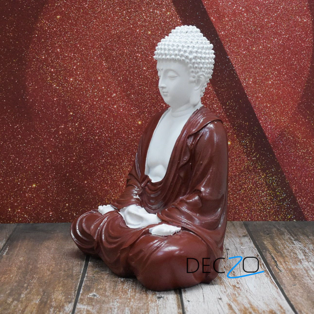 Hand Carved Sitting Buddha: White-Brown - Deczo