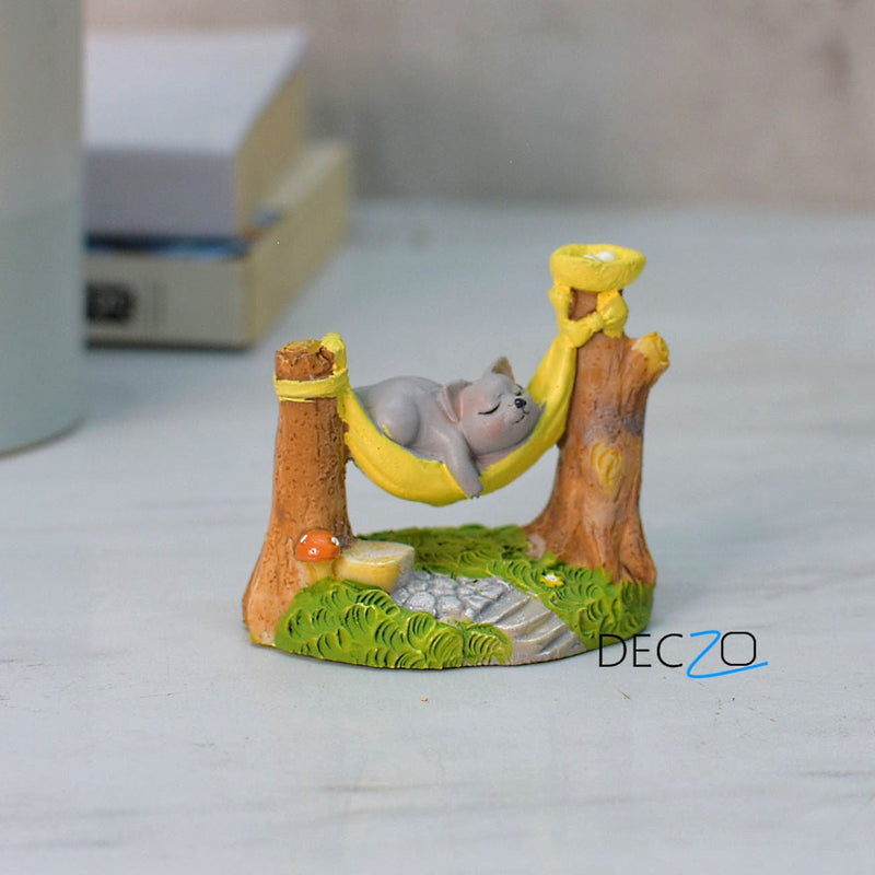 Cat Sleeping on Hammock Miniature - Deczo