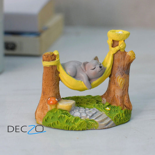 Cat Sleeping on Hammock Miniature - Deczo