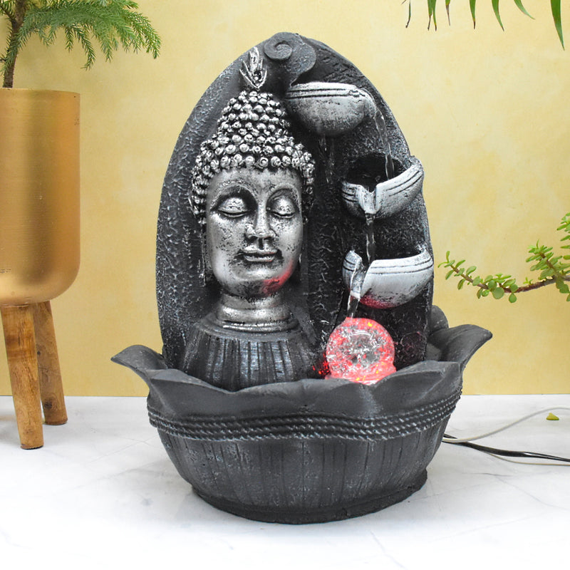 Buddha Head Water Fountain  : 37 CM, Black