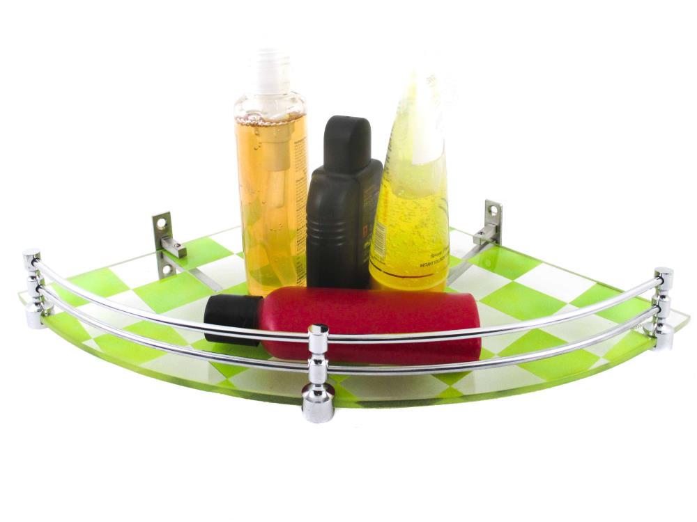 Brass F Brackets Green Pattern Wonder 12 By 12 inch Multipurpose Glass Corner Shelf - Deczo