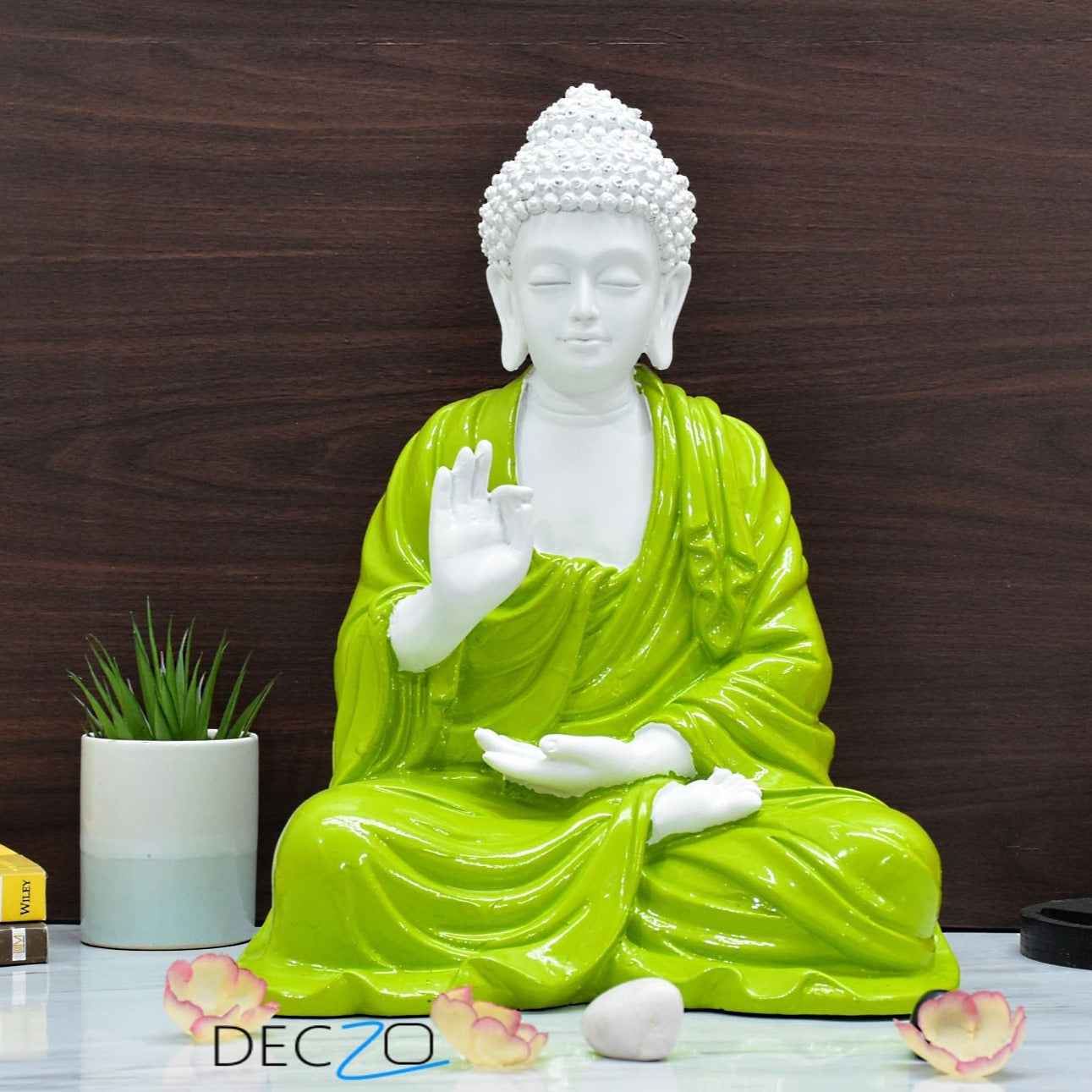 Large Serene Blessing Buddha Statue : Parrot Green - Deczo