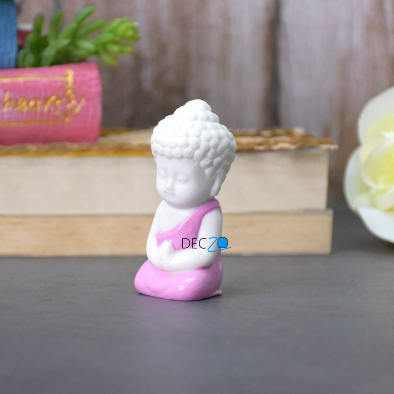 Family of Child Buddha Idol for Table, Return Gift, Dashboard: White and Multicolor - Deczo