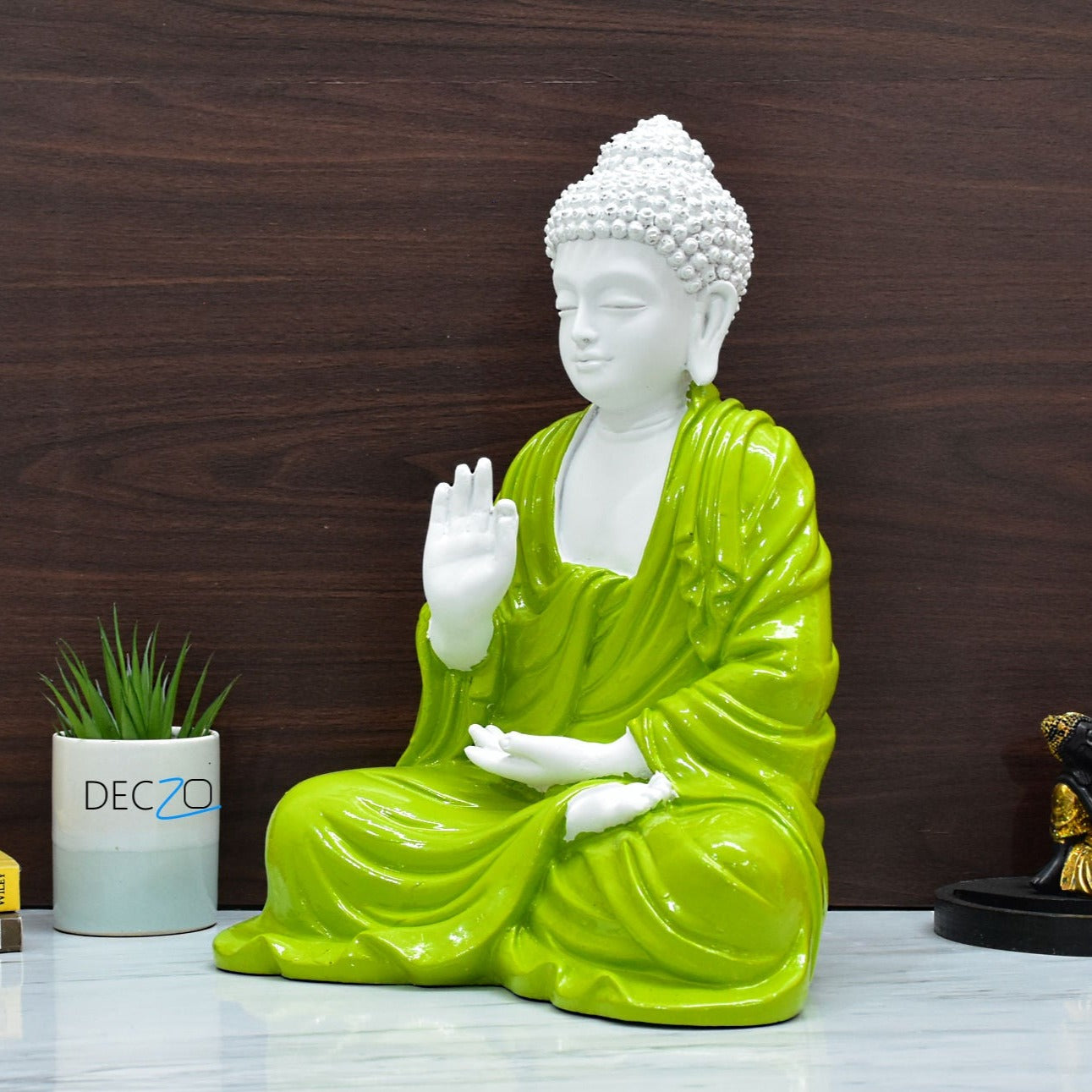 Large Serene Blessing Buddha Statue : Parrot Green - Deczo