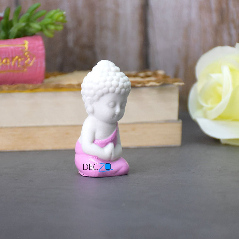 Cute Child Buddha miniature for Table, Return Gift, Dashboard: White Pink - Deczo