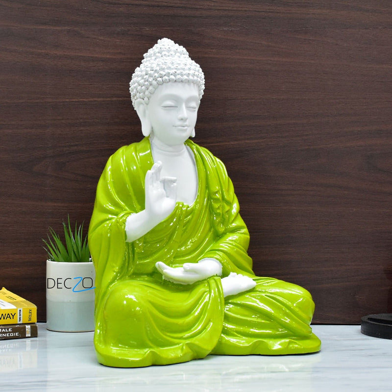 Large Serene Blessing Buddha Statue : Parrot Green - Deczo
