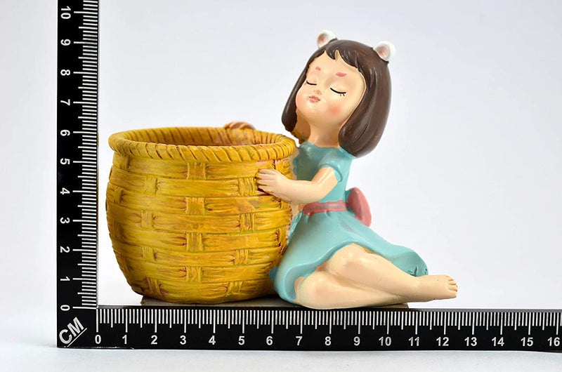 Dreaming Girl With Yellow Basket Resin Succulent Pot - Deczo