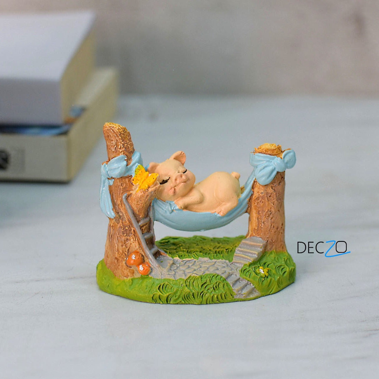 Pig Sleeping  on Hammock  Miniature - Deczo