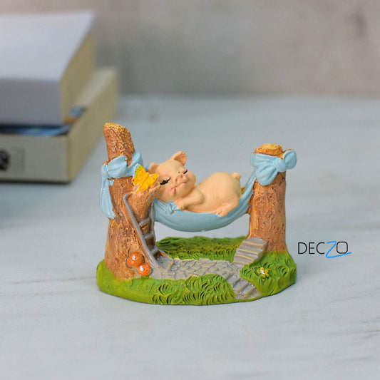 Pig Sleeping  on Hammock  Miniature - Deczo