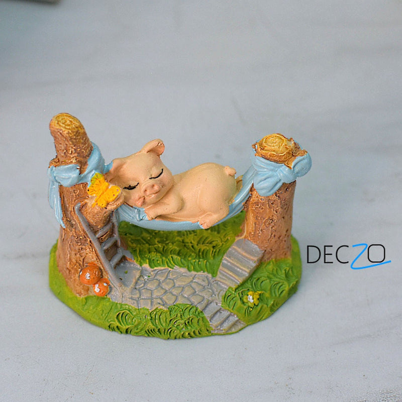 Pig Sleeping  on Hammock  Miniature - Deczo
