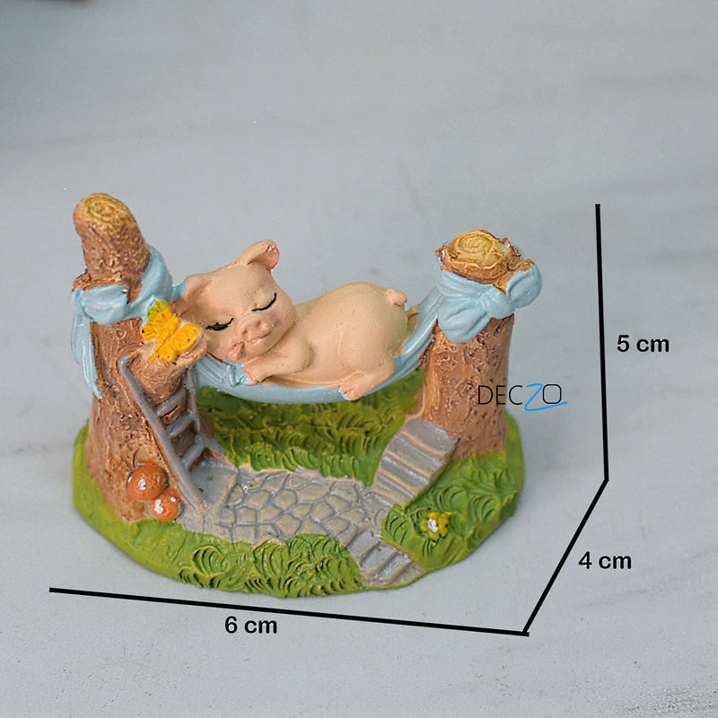 Pig Sleeping  on Hammock  Miniature - Deczo