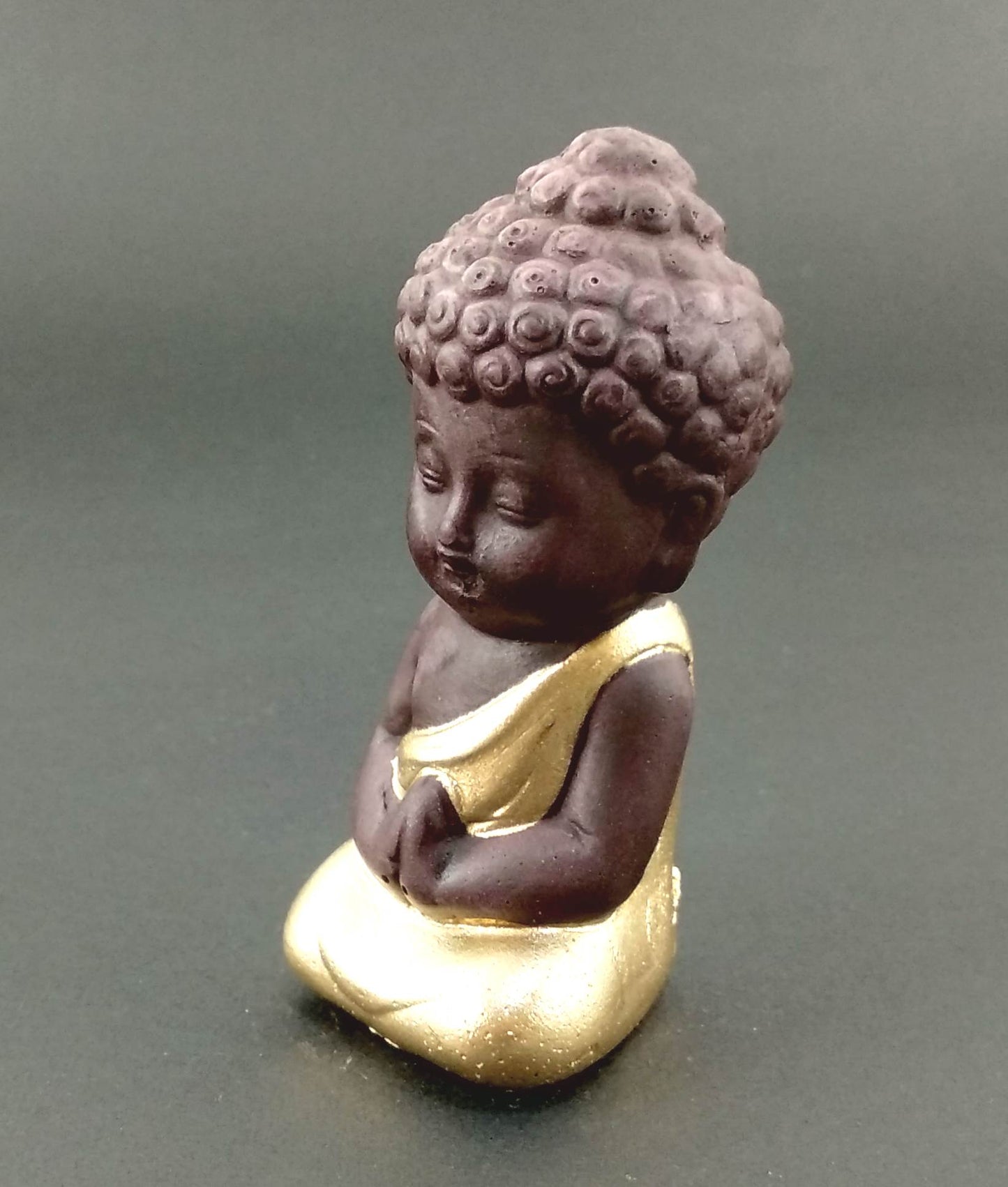 Brown Base Set of 2 Miniature Buddha Golden and Blue - Deczo