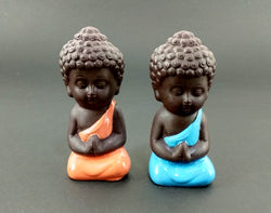 Set of 2 Miniature Buddha Orange and Blue : Base Color Brown - Deczo