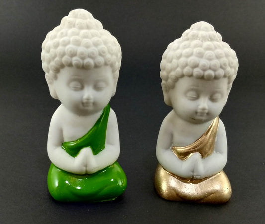 Set of 2 Pieces Miniature Buddha: Green & Golden - Deczo