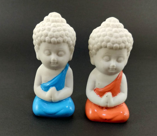 Set of 2 Pieces Miniature Buddha: Blue & Orange - Deczo