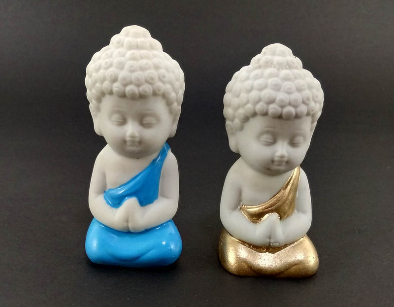 Set of 2 Pieces Miniature Buddha: Blue & Golden - Deczo