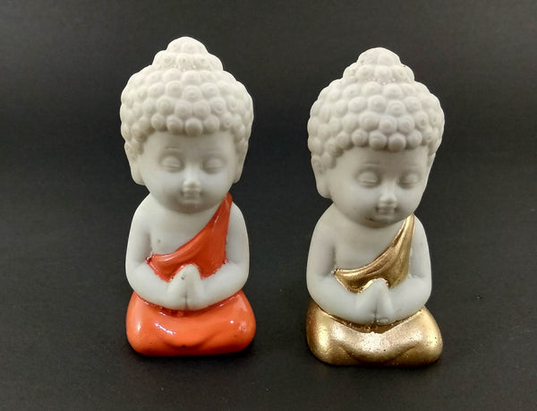Set of 2 Pieces Miniature Buddha: Golden & Orange - Deczo