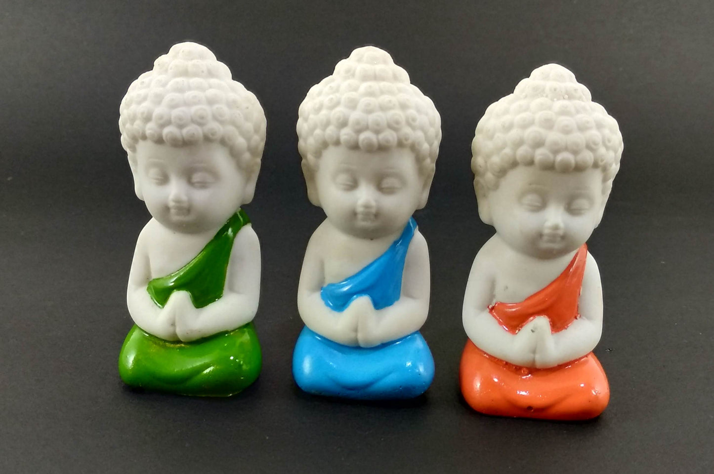 Set of 3 Pieces Miniature Buddha:  Green, Blue & Orange - Deczo