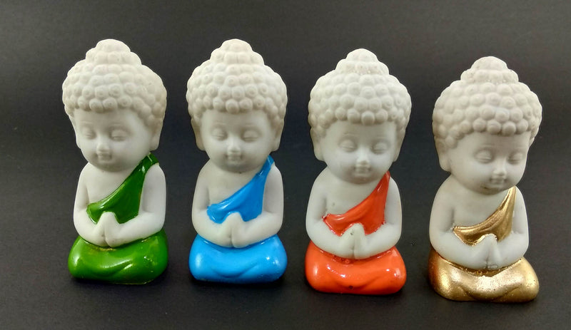 Set of 4 Pieces Miniature Buddha: Green, Blue, Orange & Golden - Deczo