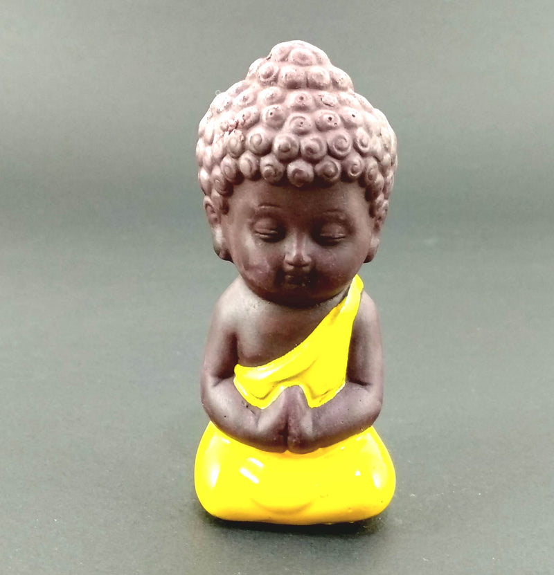 Brown Base Set of 2 Miniature Buddha Yellow and Golden - Deczo