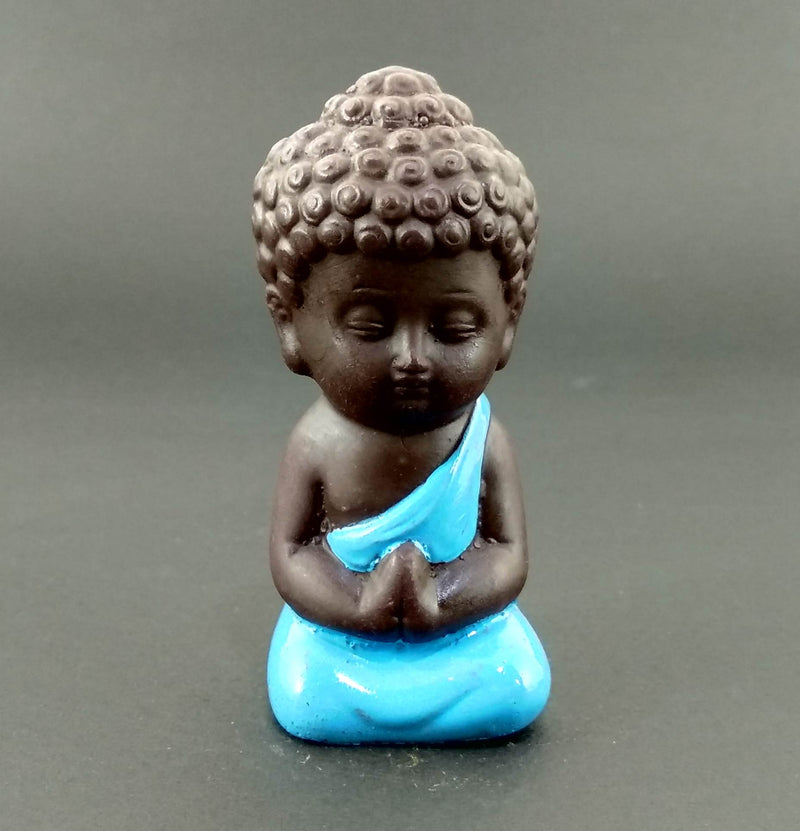 Brown Base Set of 2 Miniature Buddha Golden and Blue - Deczo